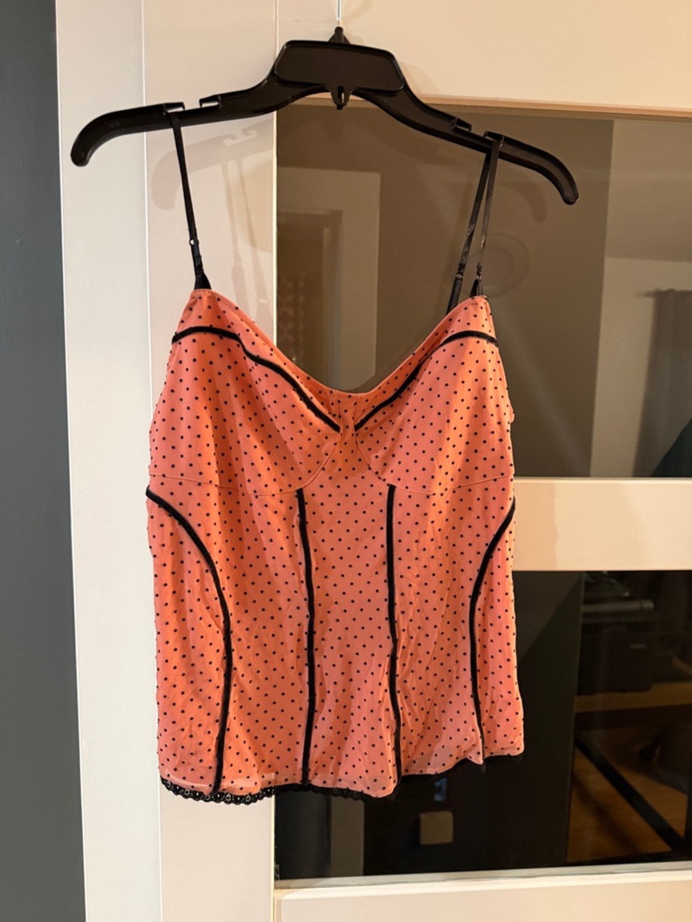 Express Coral Pink Polka Dot Cami with Black Trim